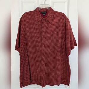 Men’s Toscano Red Silk Patterned Short Sleeve Button-Up Shirt | Size L